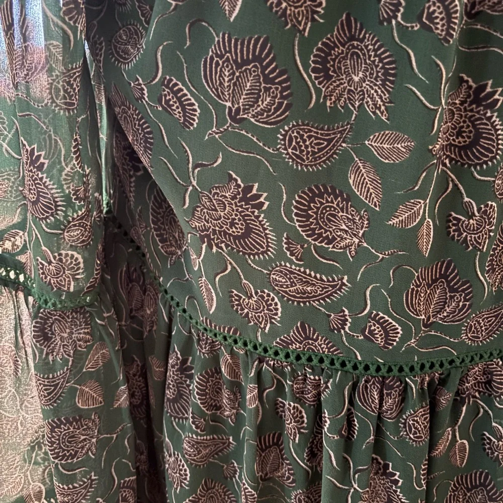 Rebecca Minkoff Florence dress in green paisley print polyester size M. Vintage! - Picture 16 of 16